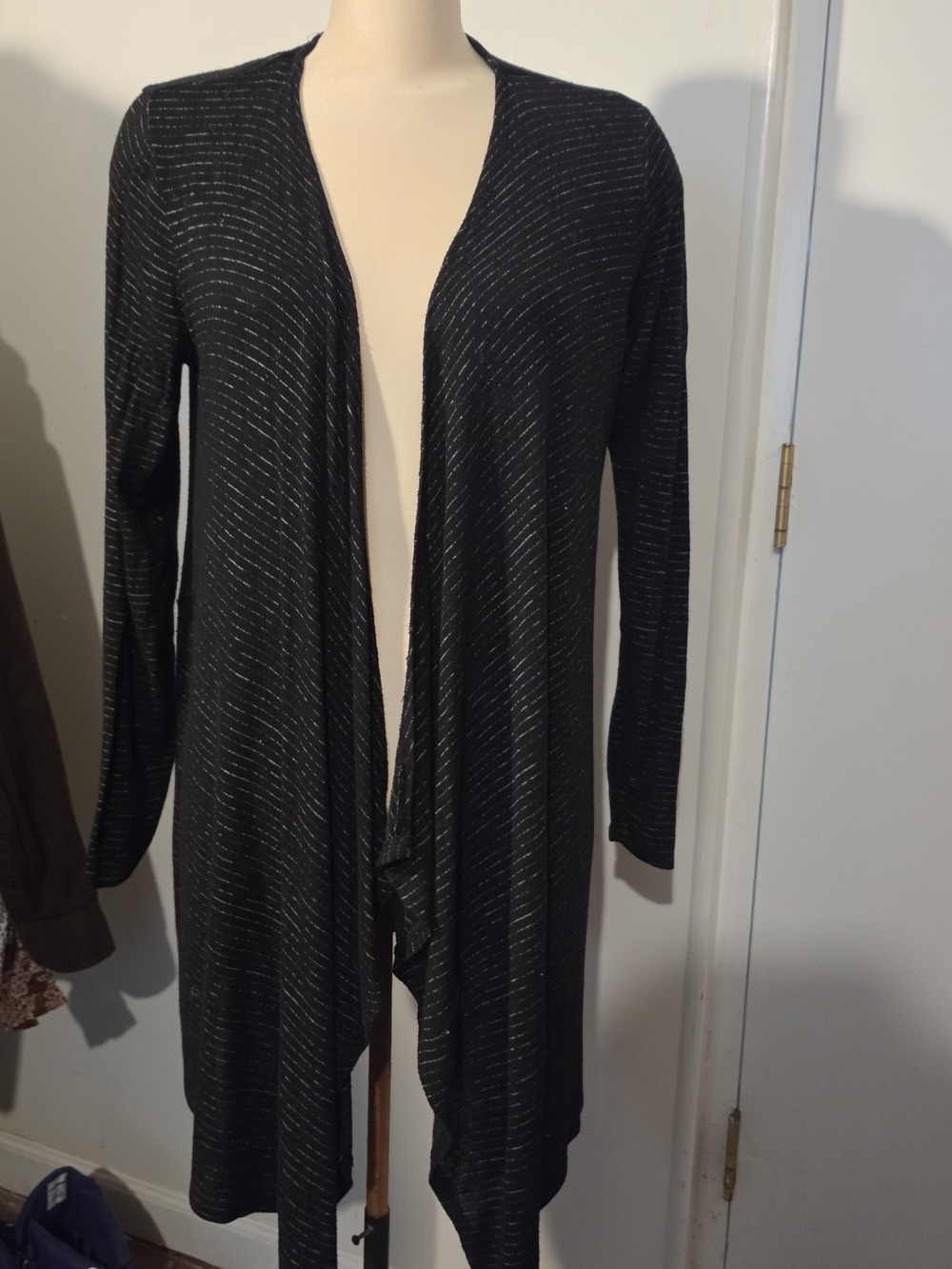Knox Rose Black Cardigan with Silver Metallic Stripe
